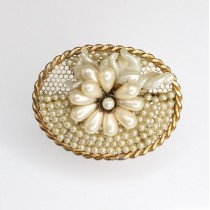 eleganta brosa Art Deco, alama aurita & perle faux. Franta cca 1930